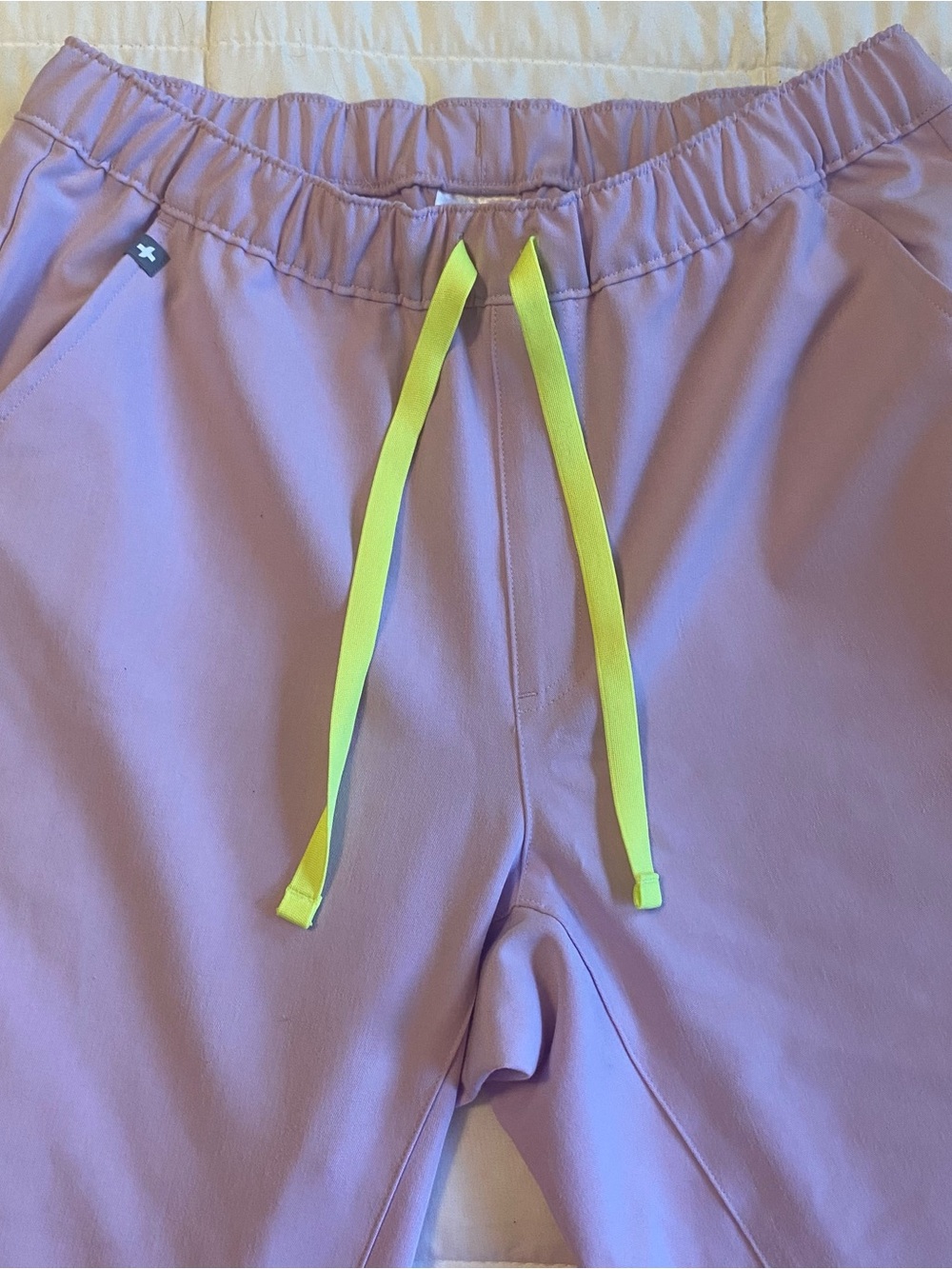 Figs Lavender Track Pants with Neon Yellow Drawstring